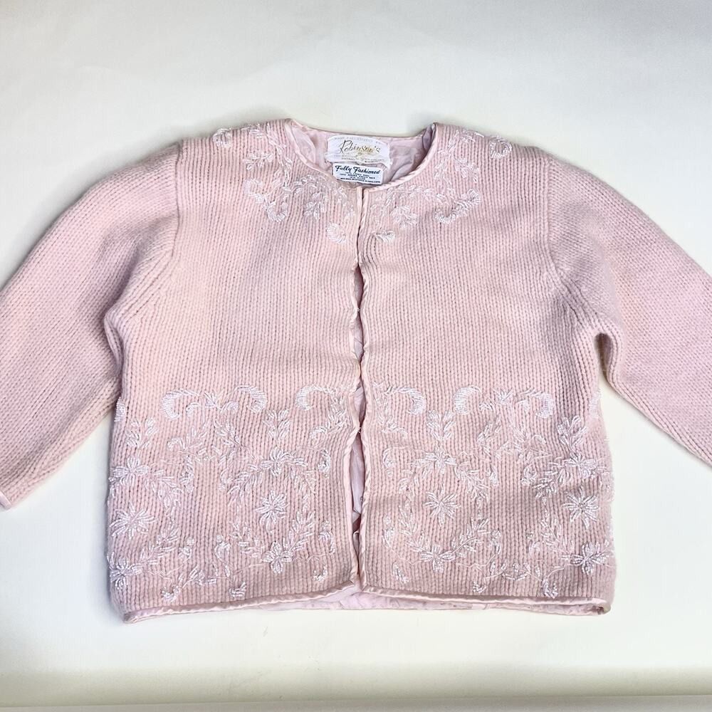 VTG Robinson’s Cardigan Girls 5-6Y Angora Wool Preppy Old Money Hand Decorated